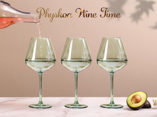 Set de 6 Copas de Vino Verde Salvia Physkoa (18 oz) - Tallo Largo
