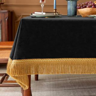 Mantel Rectangular de Terciopelo Negro Vintage F-CHU