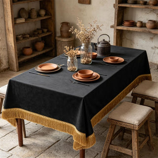 Mantel Rectangular de Terciopelo Negro Vintage F-CHU