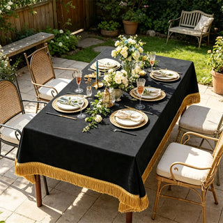 Mantel Rectangular de Terciopelo Negro Vintage F-CHU