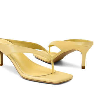 Sandalias de Tacón Bajo MAIJED para Mujer - Punta Cuadrada Amarilla