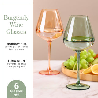 Set de 6 Copas de Vino Verde Salvia Physkoa (18 oz) - Tallo Largo