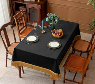 Mantel Rectangular de Terciopelo Negro Vintage F-CHU